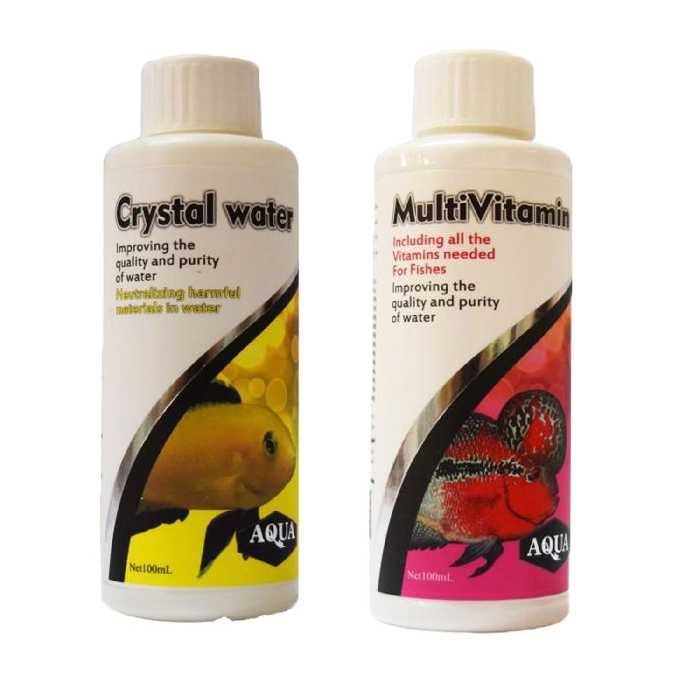 محلول شفاف کننده آب آکواریوم آکوا مدل MM100 حجم 100 میلی لیتر به همراه محلول مولتی ویتامین