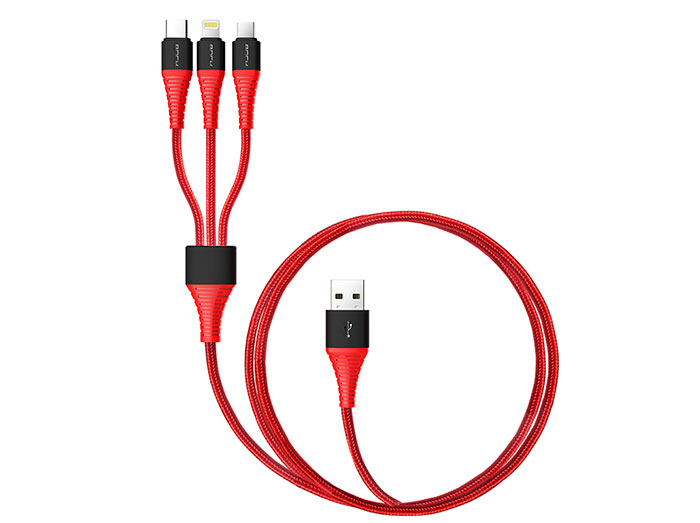 کابل شارژ سه سر راک Rock Hi-Tensile 3 in 1 Charging Cable Version A