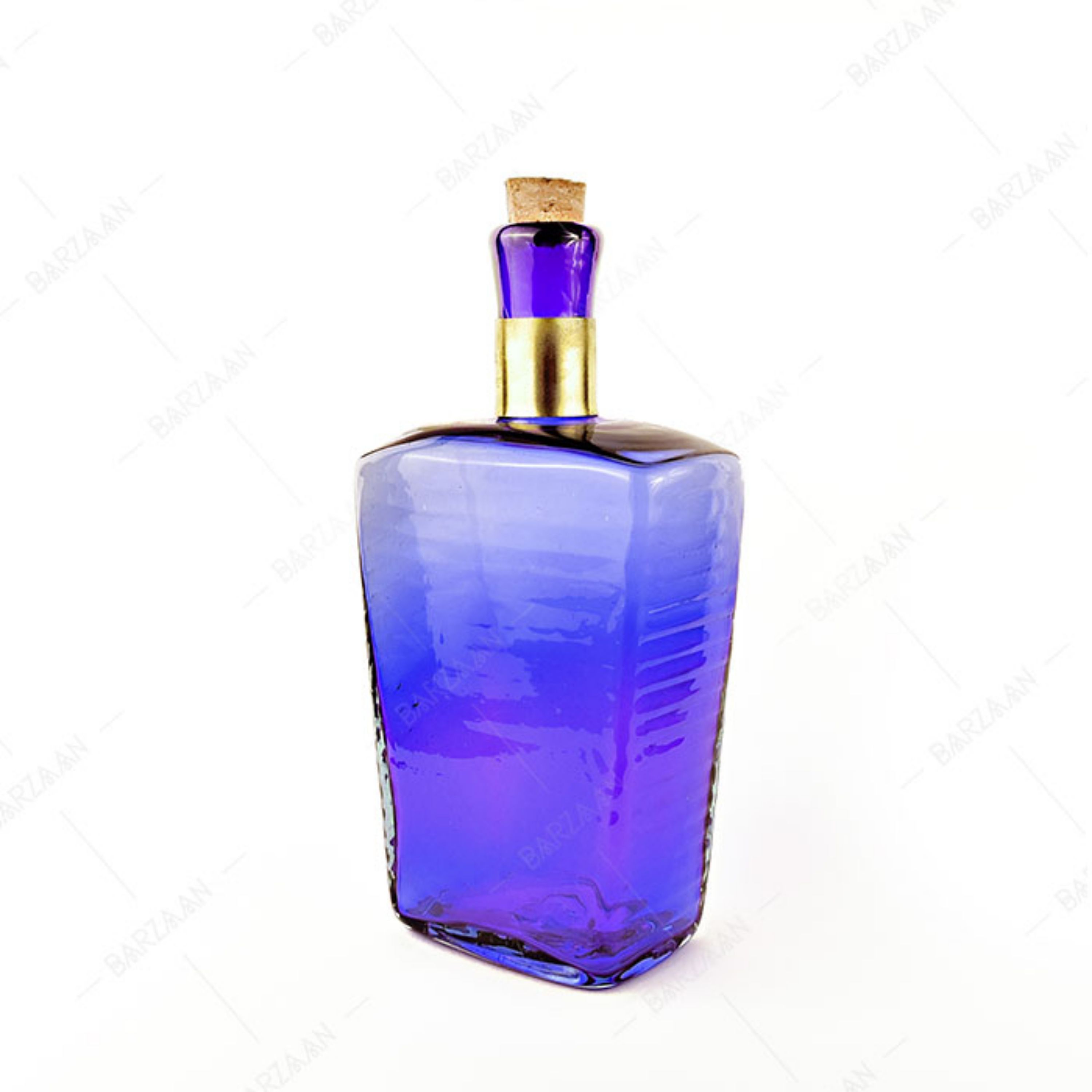 بطری آبگینه دست ساز گردن برنجی مدل سارنگ لاجوردی- کد 011 