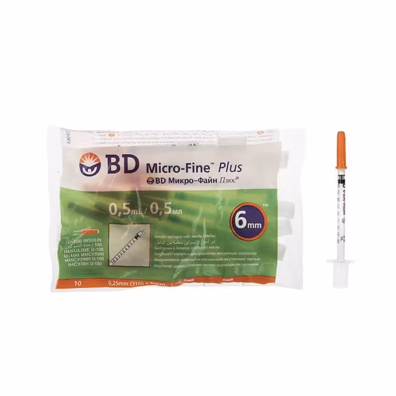 سرنگ انسولین بی دی مدل micro-fine plus حجم 0.5 میلی لیتر بسته 10 عددی