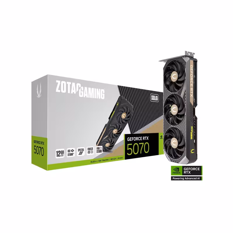 خرید کارت گرافیک ZOTAC RTX 5070 SOLID | معماری Blackwell و DLSS 4