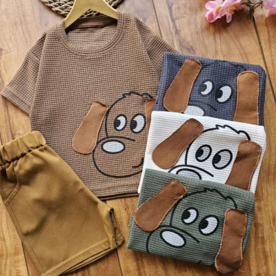 تیشرت بیسکوییتی وشلوارک کتان پسرانه گوش دراز