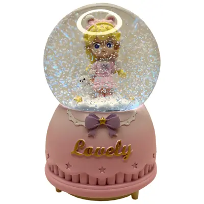 گوی موزیکال مدل پمپی Lovely طرح دختر مو طلایی و خرگوش کوچولو کد PB9