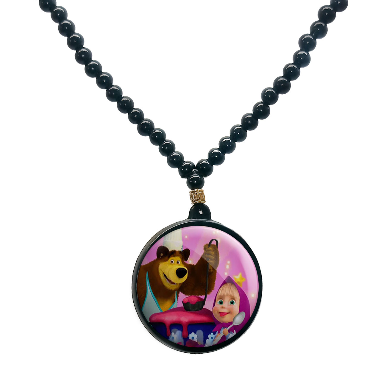 گردنبند پرمانه طرح ماشا ومیشا کد pmd.11802 مدل دو طرفه