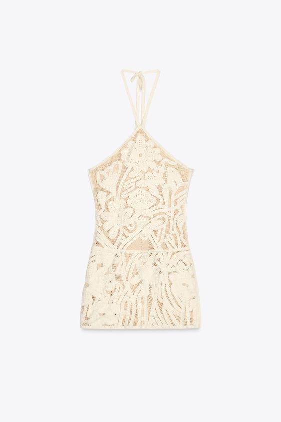 لباس مجلسی زنانه زارا EMBROIDERED HALTER DRESS | تهران زارا TehranZara