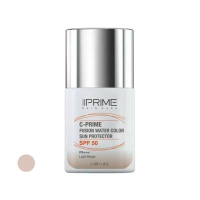 فلوئید ضد آفتاب رنگی پرایم، SPF 50، مدل فیوژن واتر، مناسب انواع پوست با تنالیته روشن و حجم 40 میلی لیتر، محافظت‌کننده در برابر اشعه‌های PA     ،UVA ،UVB، دارای فرمولاسیون فاقد چربی، ویتامین سی و آنتی اکسیدان، با ماندگاری 4 ساعته