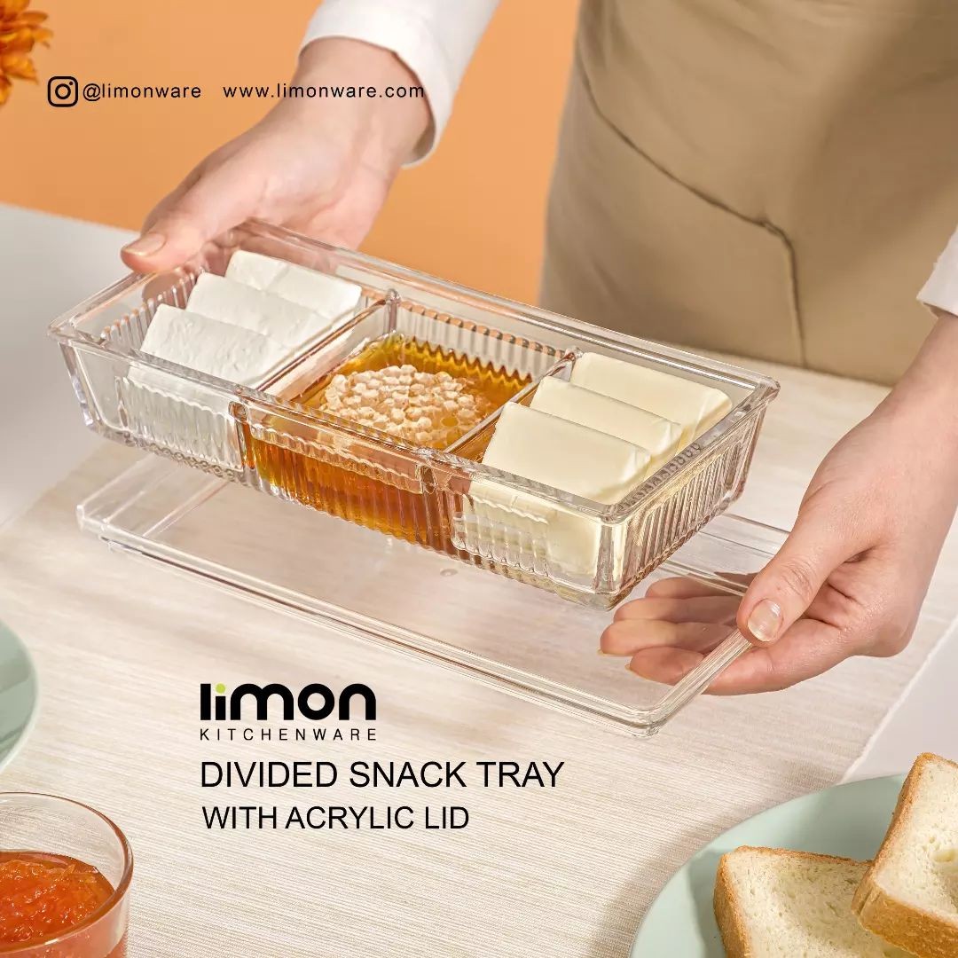 ظررف شیشه ای  سه خانه دربدار شیار دار لیمون