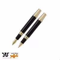 قلم ست خودنویس و روان نویس مشکی گیره و قطعات آبکاری طلای 22 عیار IPLOMAT مدل GLADIATOR