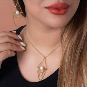 نیم ست استیل تک مروارید رنگ ثابت