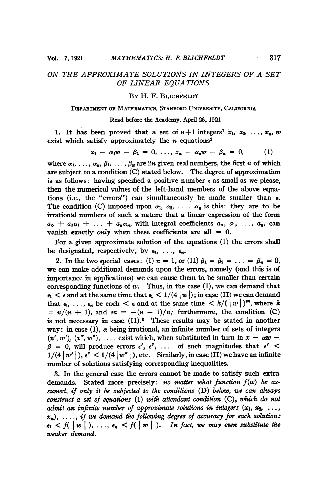 خرید و دانلود نسخه کامل کتاب On the Approximate Solutions in Integers of a Set of Linear Equations