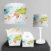 سطل زباله و آباژور اتاق نوزاد طرح قاره ها و حیوانات با زمینه روشن BA-9416