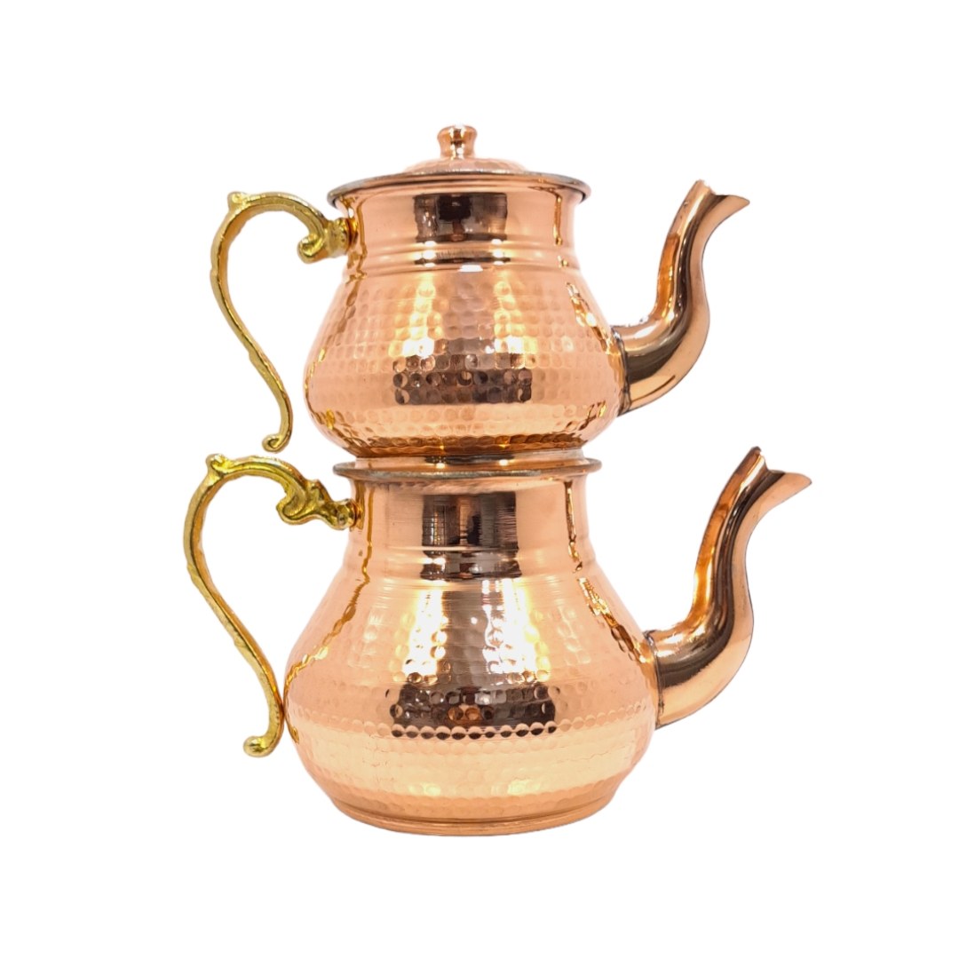 کتری قوری مسی یک و نیم لیتری دسته برنجی کد1022