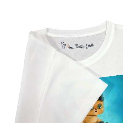 تی شرت آستین کوتاه بچگانه پرمانه طرح گربه چکمه پوش کد pmt.7617