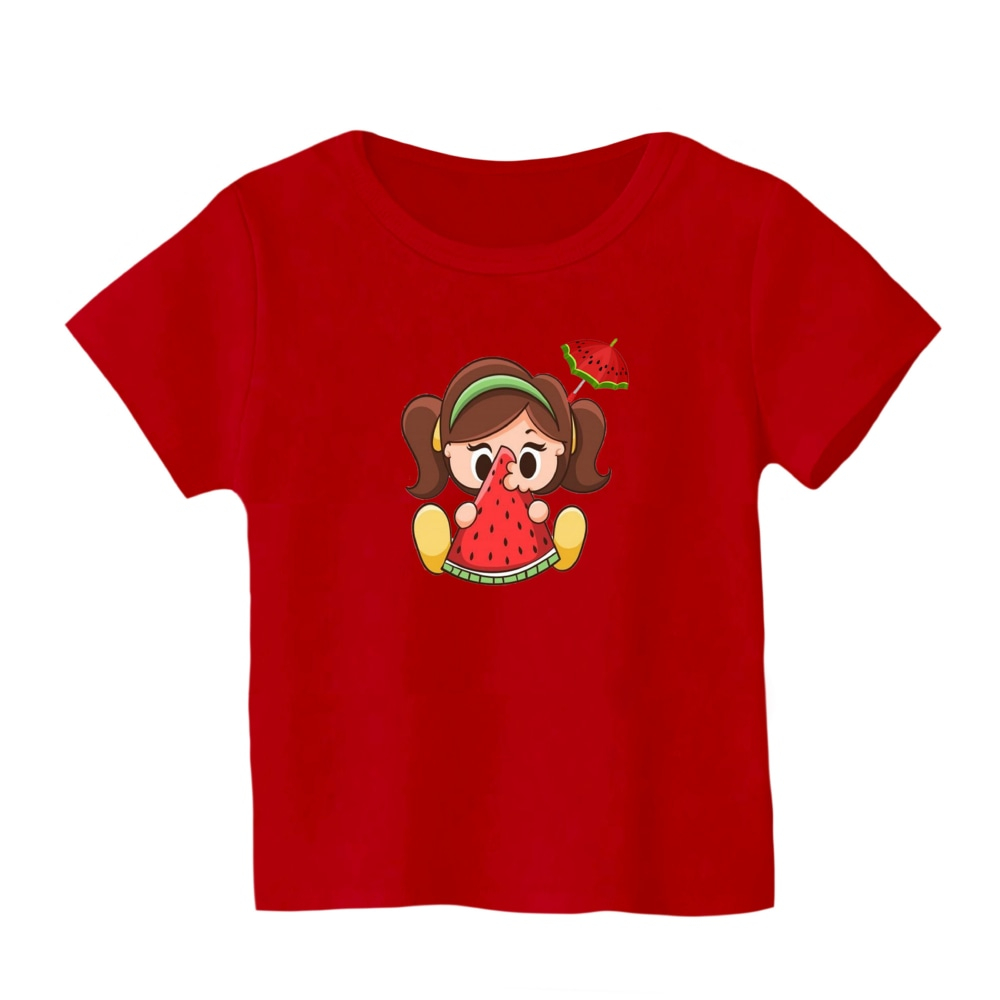 تی شرت آستین کوتاه بچگانه مدل دخترک یلدایی کد  4 رنگ قرمز