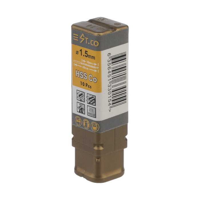 مته کبالت اس تی کو مدل HSSCO سایز 1.5 میلیمتر مجموعه 10 عددی