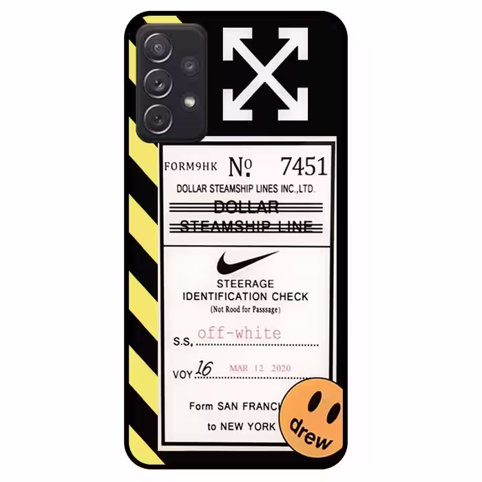 قاب پشت گلس فانتزی پسرانه طرح آف وایت مناسب برای گوشی Samsung Galaxy A52 4G/5G/S مدل دور ژله ای ضدضربه Off White Glass case
