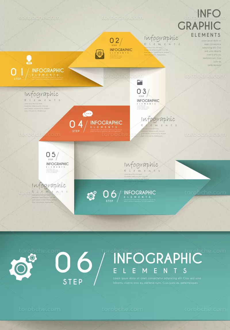 وکتور اینفوگرافیک شش مرحله ای | گرافیک با طعم تربچه