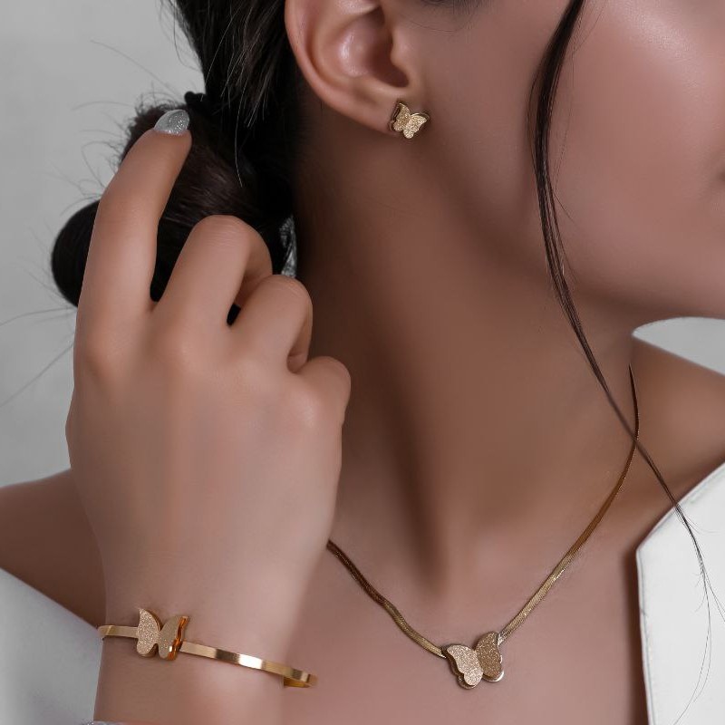  سرویس کامل زنجیر ماری پروانه استیل با انگشتر کیفیت آبکاری عالی رنگ ثابت ضد حساسیت 