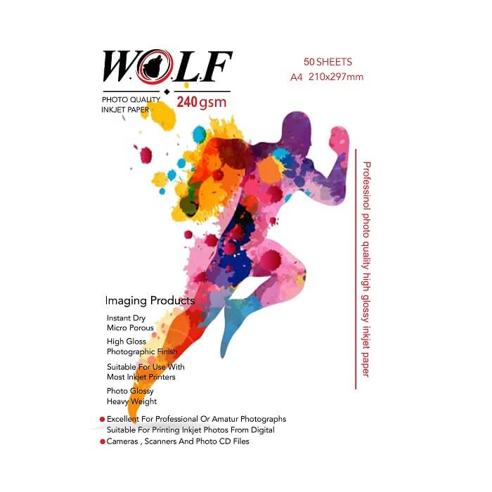کاغذ فتو گلاسه 240 گرم ولف سایز A4