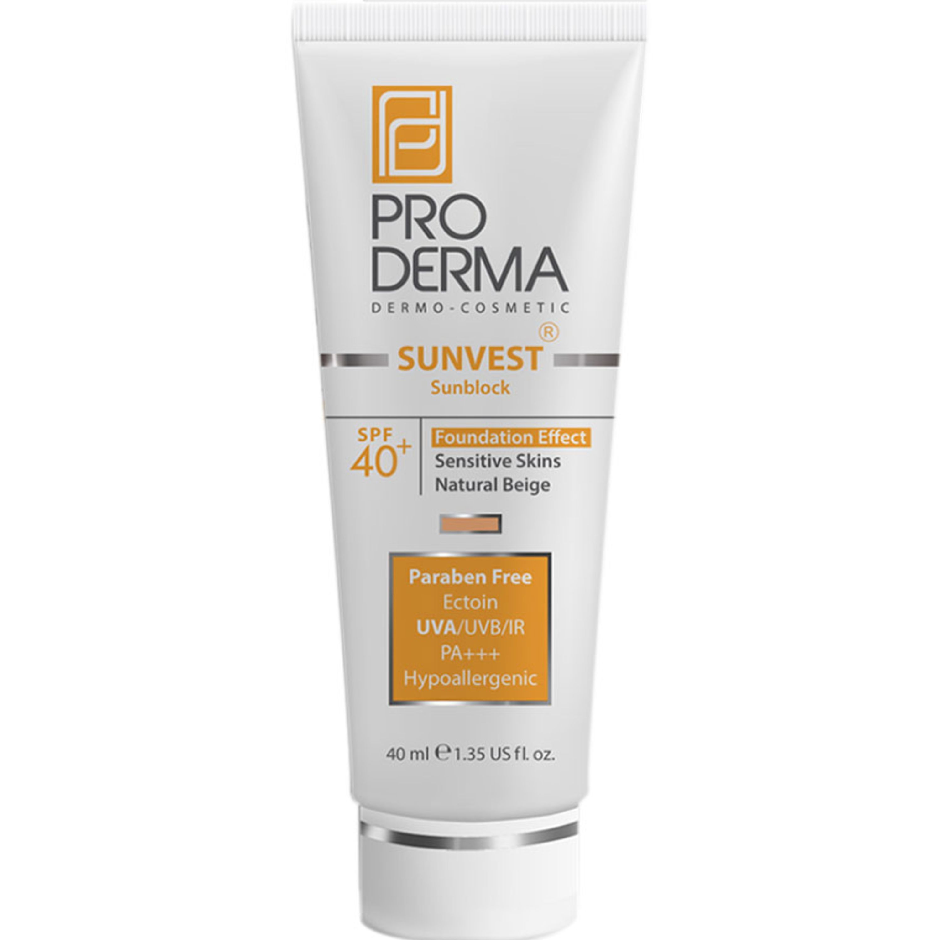 ضد آفتاب پرودرما بژ طبیعی پوست حساس SPF40 حجم 40 میل