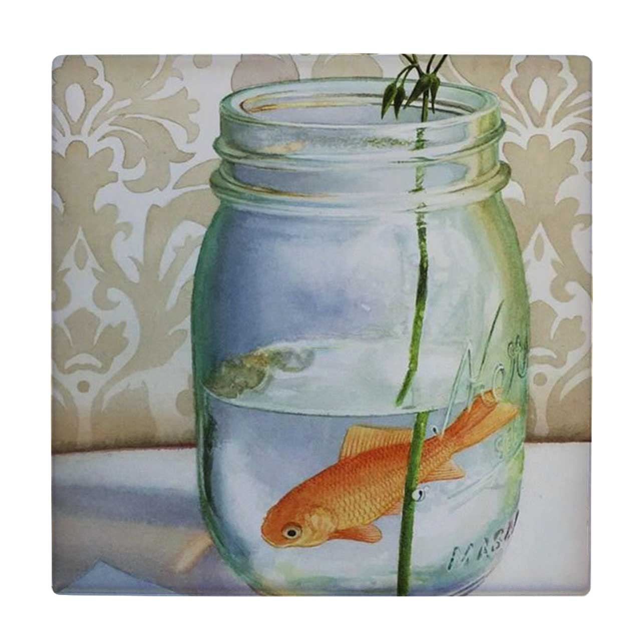 زیر لیوانی طرح نقاشی ماهی در ظرف شیشه ای کد 4074952_2837