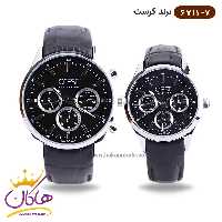 ساعت کرست ست بند چرم مشکی سه موتوره 6711/7