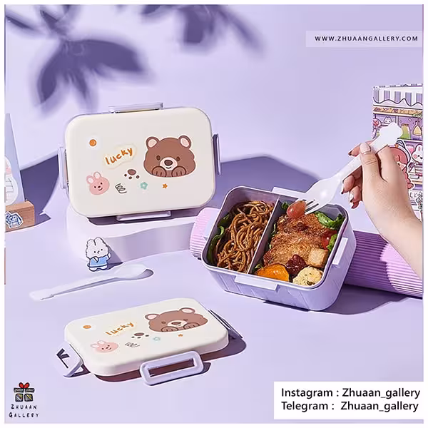 ظرف غذا وکیوم یک طبقه طرح حیوانات با قاشق چنگال