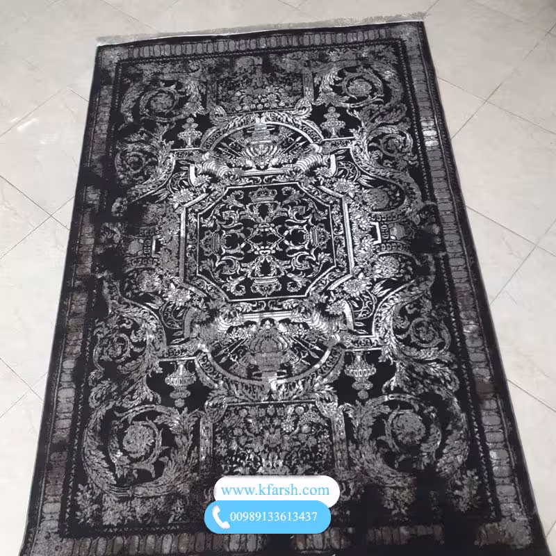 فرش مدرن طرح فرانسوی طوسی مشکی کد 1076