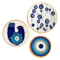 بشقاب دیوارکوب سفالی طرح چشم نظر کد D184 مجموعه 3 عددی