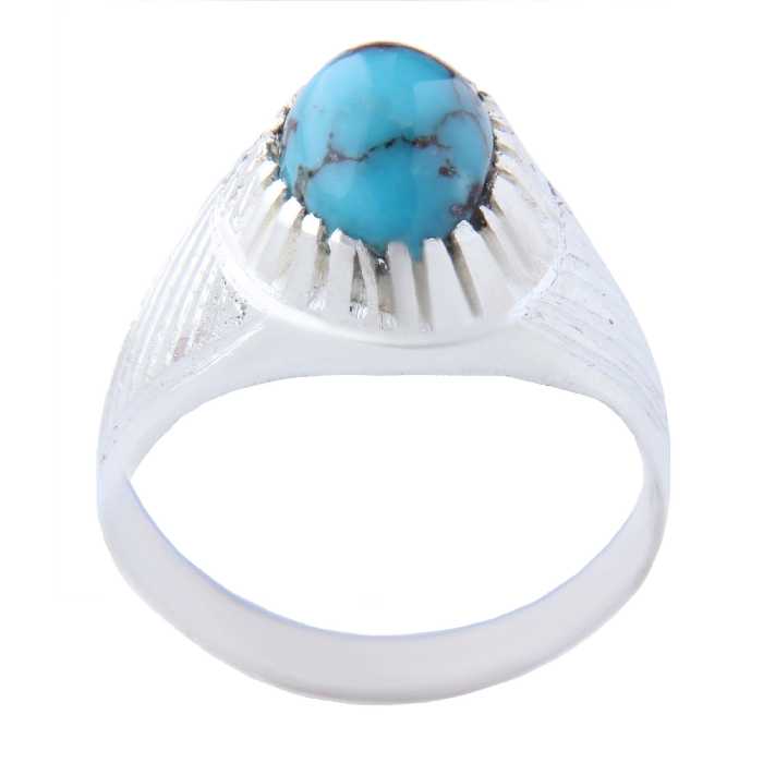 انگشتر نقره مردانه بازرگانی میلادی مدل سنگ فیروزه رکاب سیلندری کد AM4093 