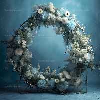 بک دراپ عکاسی عروس با حلقه گلهای آبی | گرافیک با طعم تربچه