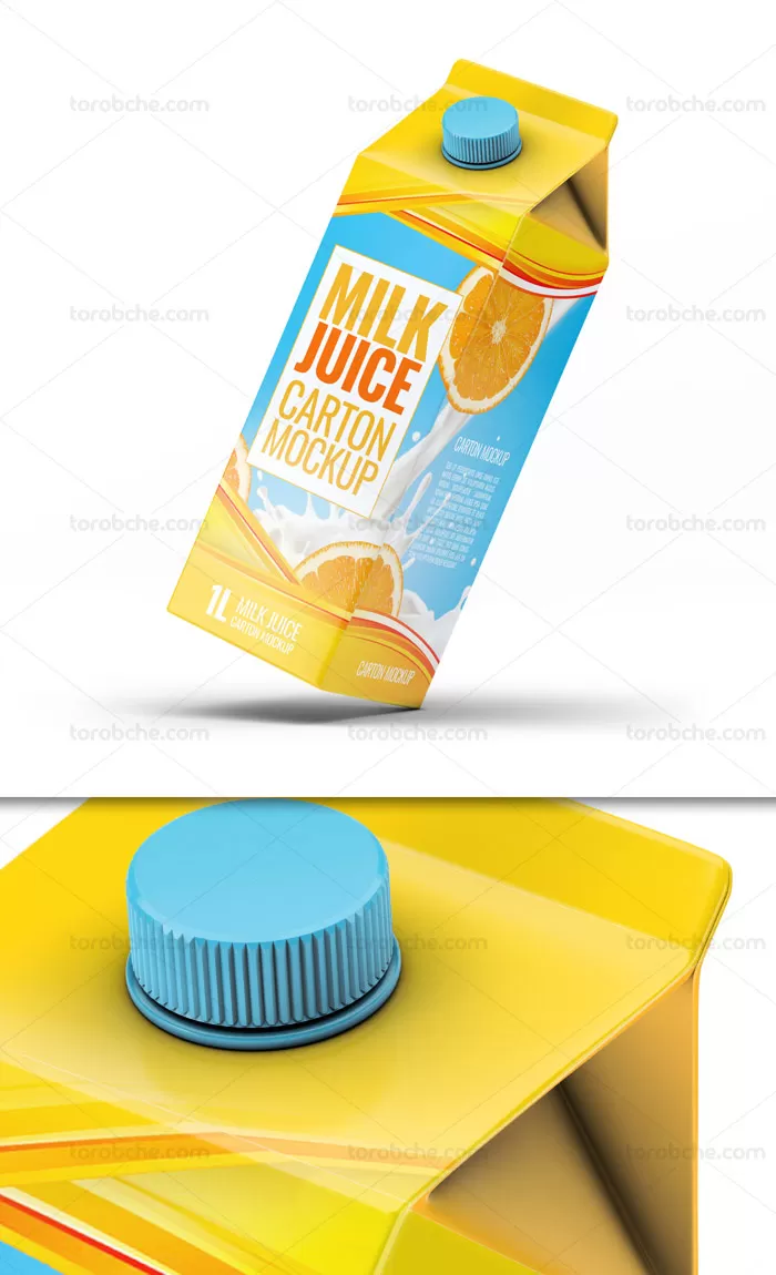 طرح لایه باز موکاپ بسته بندی آبمیوه پاکتی - گرافیک با طعم تربچه