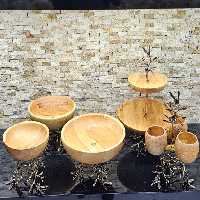 سرویس پذیرایی چوبی پایه برنجی مدل برگ زیتون