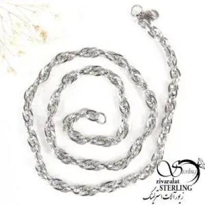 گردنبند (زنجیر) استیل اسپرت نقره ای کد 8214