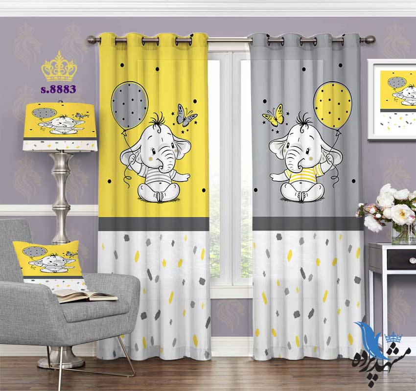 پرده پانچ کودک طرح بچه فیل و بادکنک کد S8883