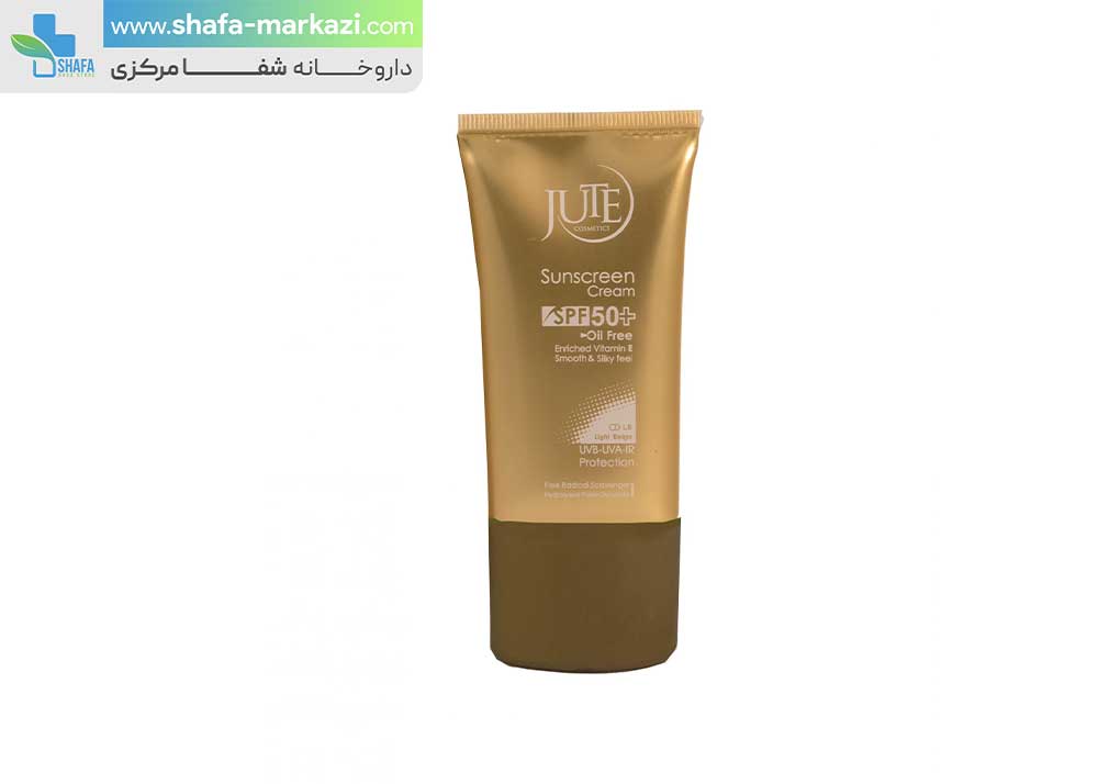کرم ضدآفتاب SPF50 مناسب پوست چرب (بژ روشن) ژوت | Jute tiented sunscreen cream for oily skins SPF50 light beige