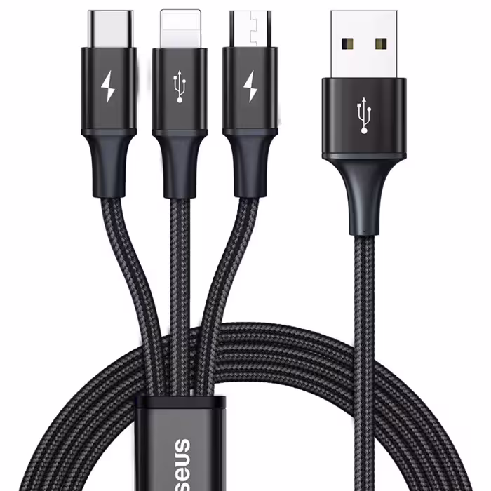 کابل تبدیل USB به لایتنینگ / MicroUSB / USB-C باسئوس مدل Rapid 3 In 1 طول 1.2 متر