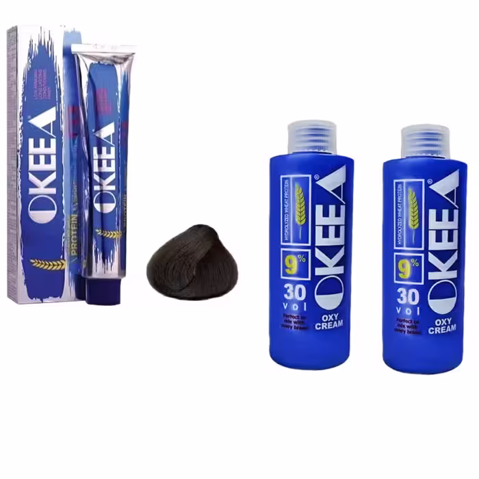 رنگ مو اکیا سری طبیعی شماره 4 حجم 200 میلی لیتر رنگ قهوه ای به همراه اکسیدان اکیا مدل 20V نه درصدی حجم 150 میلی لیتر مجموعه 2 عددی