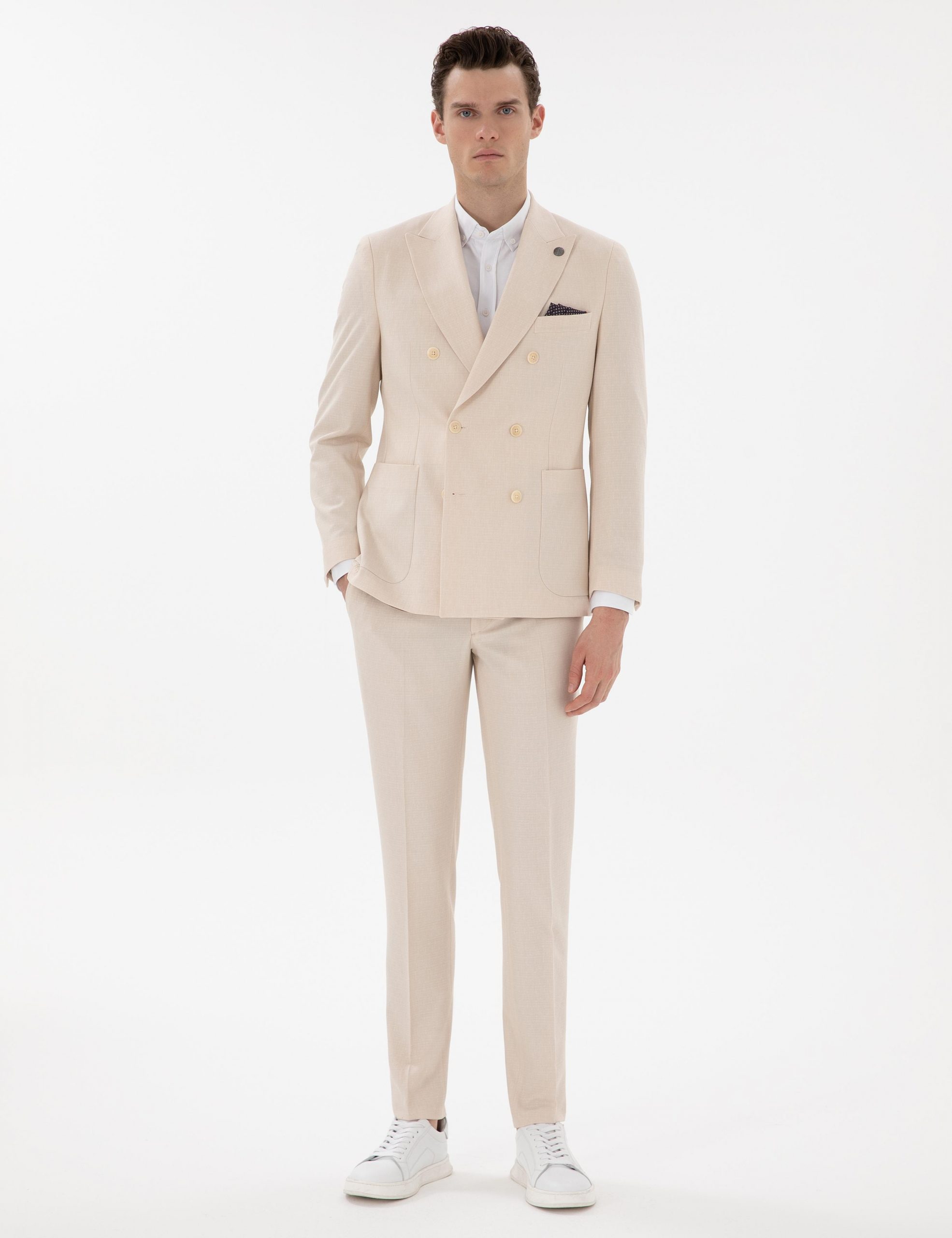 کت و شلوار مردانه بژ پیرکاردین - فروشگاه لباس شهرمون