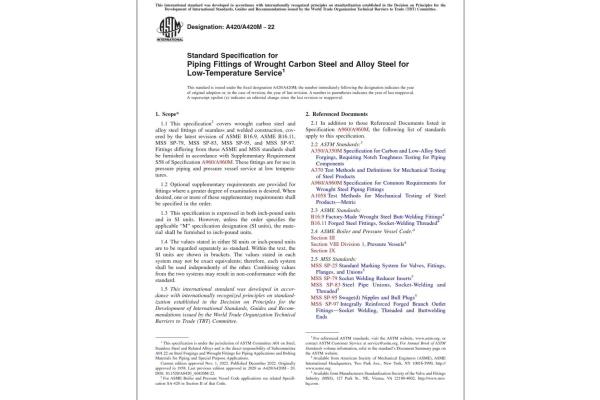 ♦️استاندارد اتصالات لوله کشی دمای پایین ویرایش 2022 ☄️ASTM A420 2022🌈 Standard Specification for Piping Fittings of Wrought Carbon Steel and Alloy Steel for Low-Temperature Service - کتابخانه مجازی واتیکان