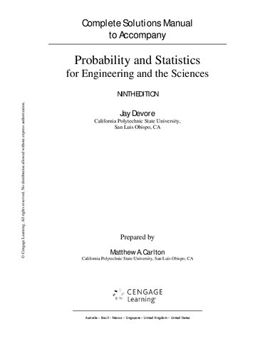 خرید و دانلود نسخه کامل کتاب Complete Solutions Manual to Accompany Probability and Statistics for Engineering and the Sciences by Jay Devore