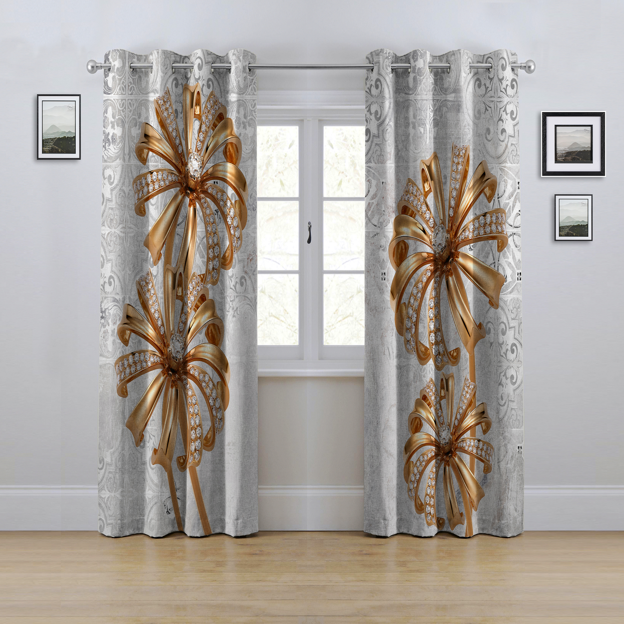 پرده مدل پانچی طرح گل سه بعدی سایز 280x145 سانتی متر