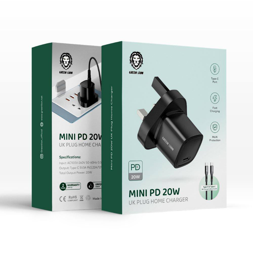 شارژر دیواری گرین لاین Mini PD 20W مدل GNMI20WHCLCBK توان 20 وات با کابل تایپ سی