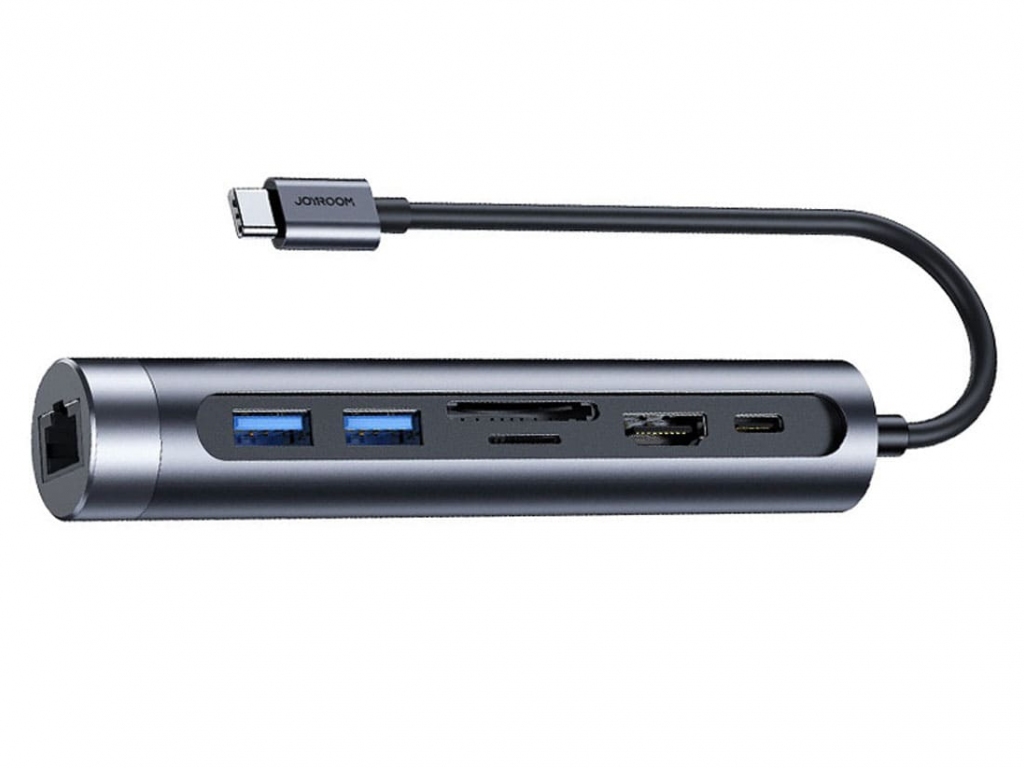 آداپتور هاب چند منظوره جویروم Joyroom USB 3.0*2 HDMI Type-C TF SD LAN S-H111