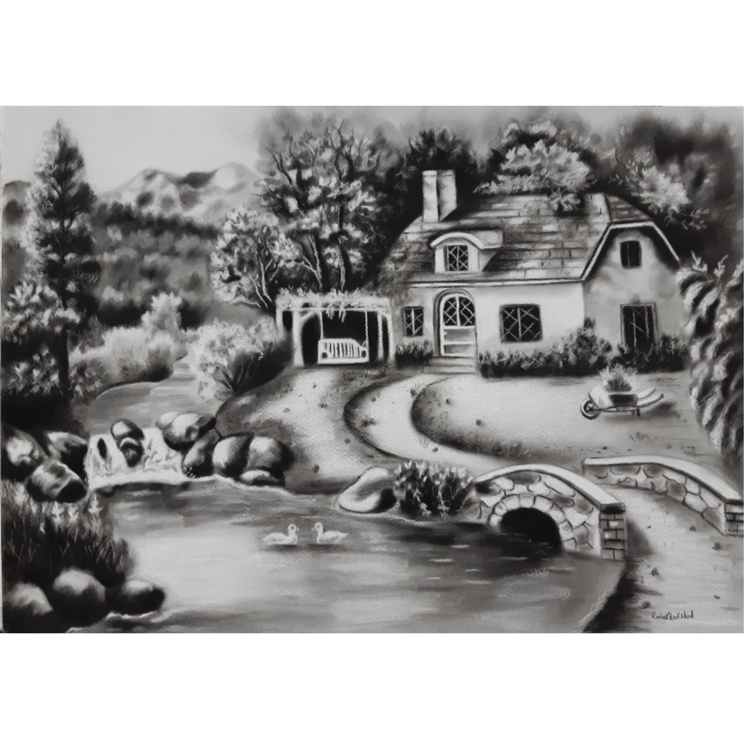 تابلو نقاشی سیاه قلم مدل منظره 35در50