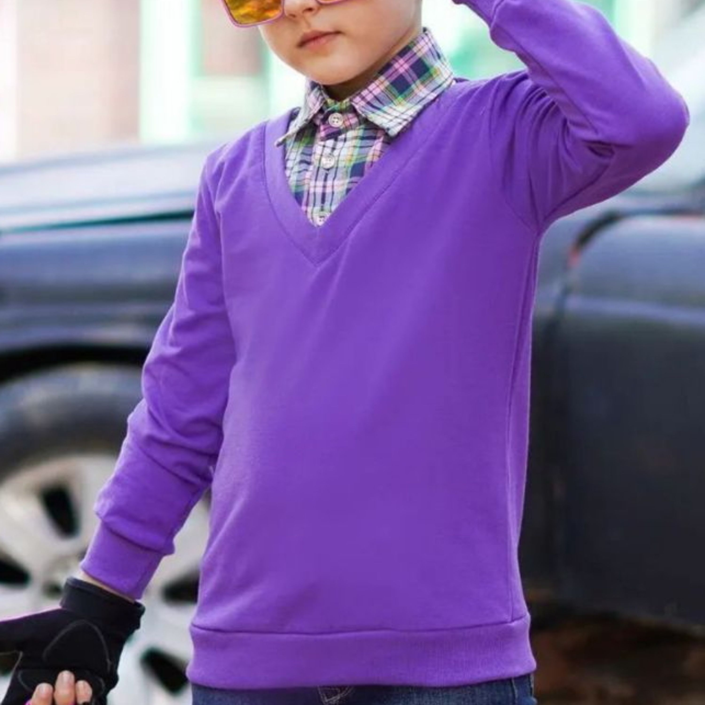 پیراهن پسرانه رنگهای بنفش و زرد از   5 سال تا  15 سال