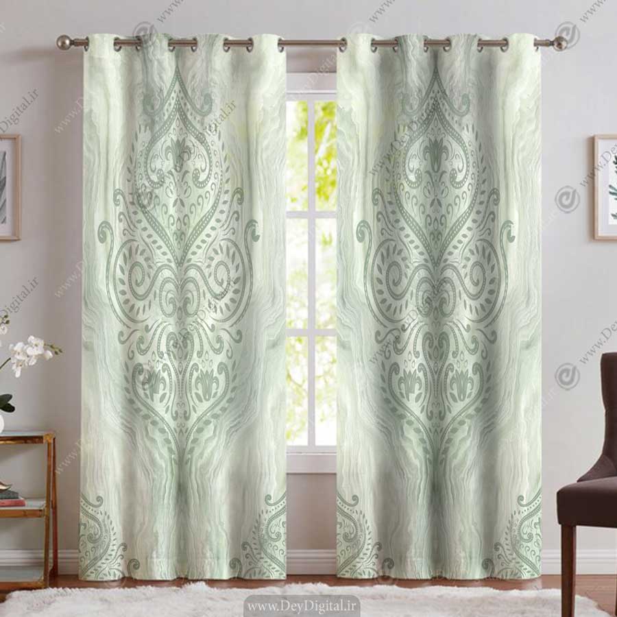 پرده پانچی طرح ماربل سبز pk-2904