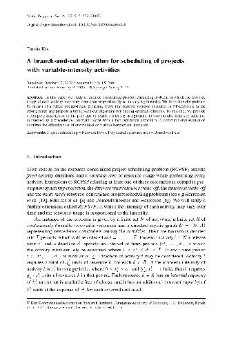 خرید و دانلود نسخه کامل کتاب A branch-and-cut algorithm for scheduling of projects with variable-intensity activities