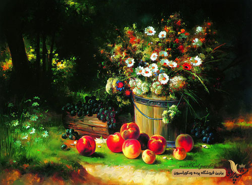 پرده لوردراپه تصویری طرح سبد گل کد 1006