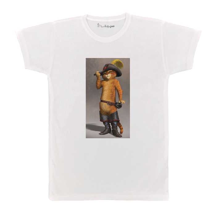 تی شرت آستین کوتاه بچگانه پرمانه طرح گربه چکمه پوش کد pmt.7607